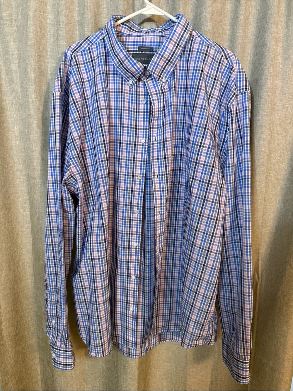 Men's Plaid Button-Down Shirt in Blue and Pink